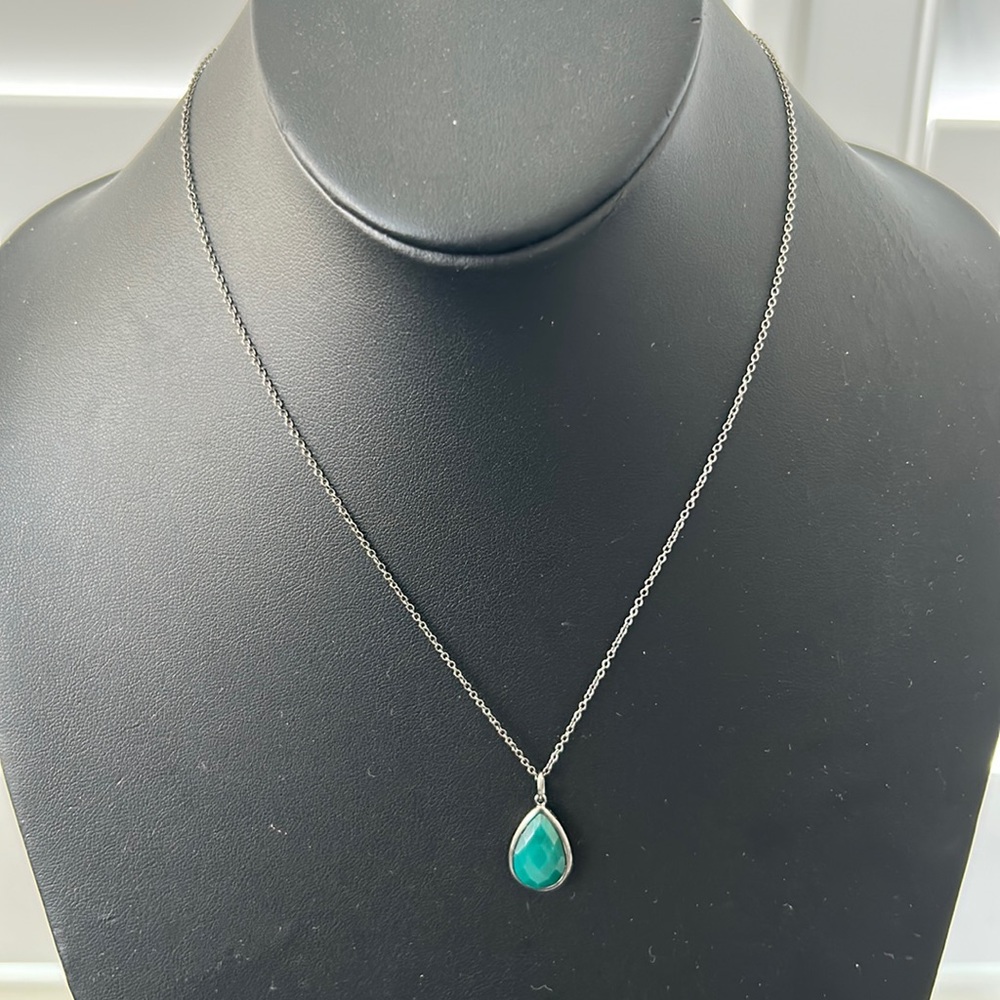 Adorina NWOT Green Onyx Pear Pendant Necklace - Green/Silver